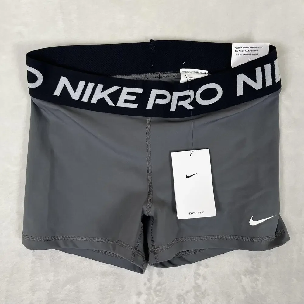 Nike Pro Dri-FIT Shorts Womens Medium Gray Compression 3 Inseam Training Gym